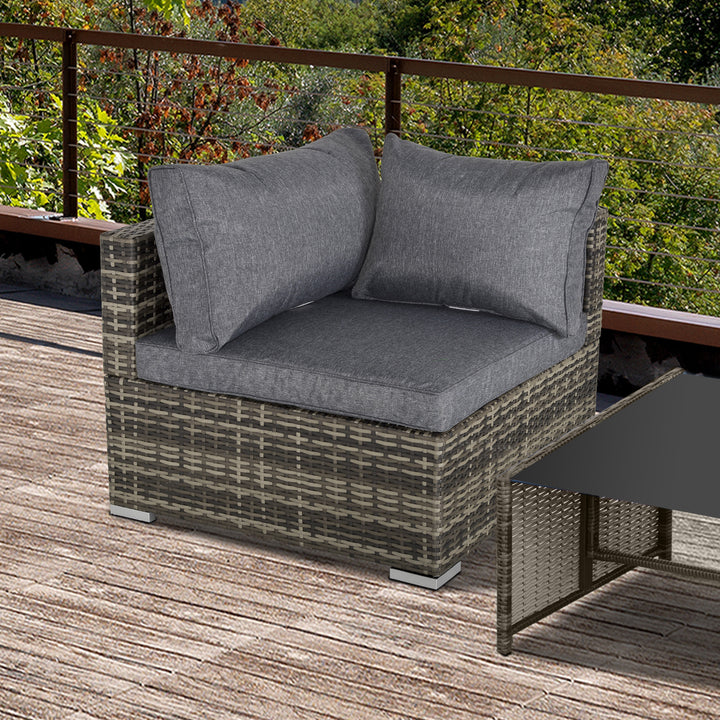 Outsunny Rattan Wicker Corner Sofa, Garden Furniture Single Chair with Cushions, Deep Grey