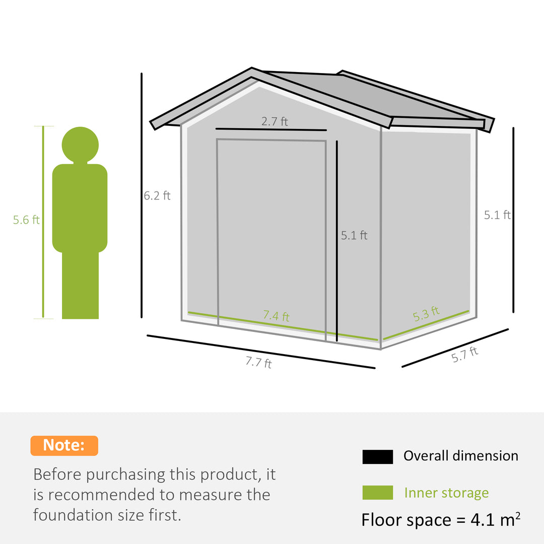 Outsunny 8 x 6 ft Metal Garden Storage Shed Corrugated Steel Roofed Tool Box with Ventilation and Sliding Doors, Green