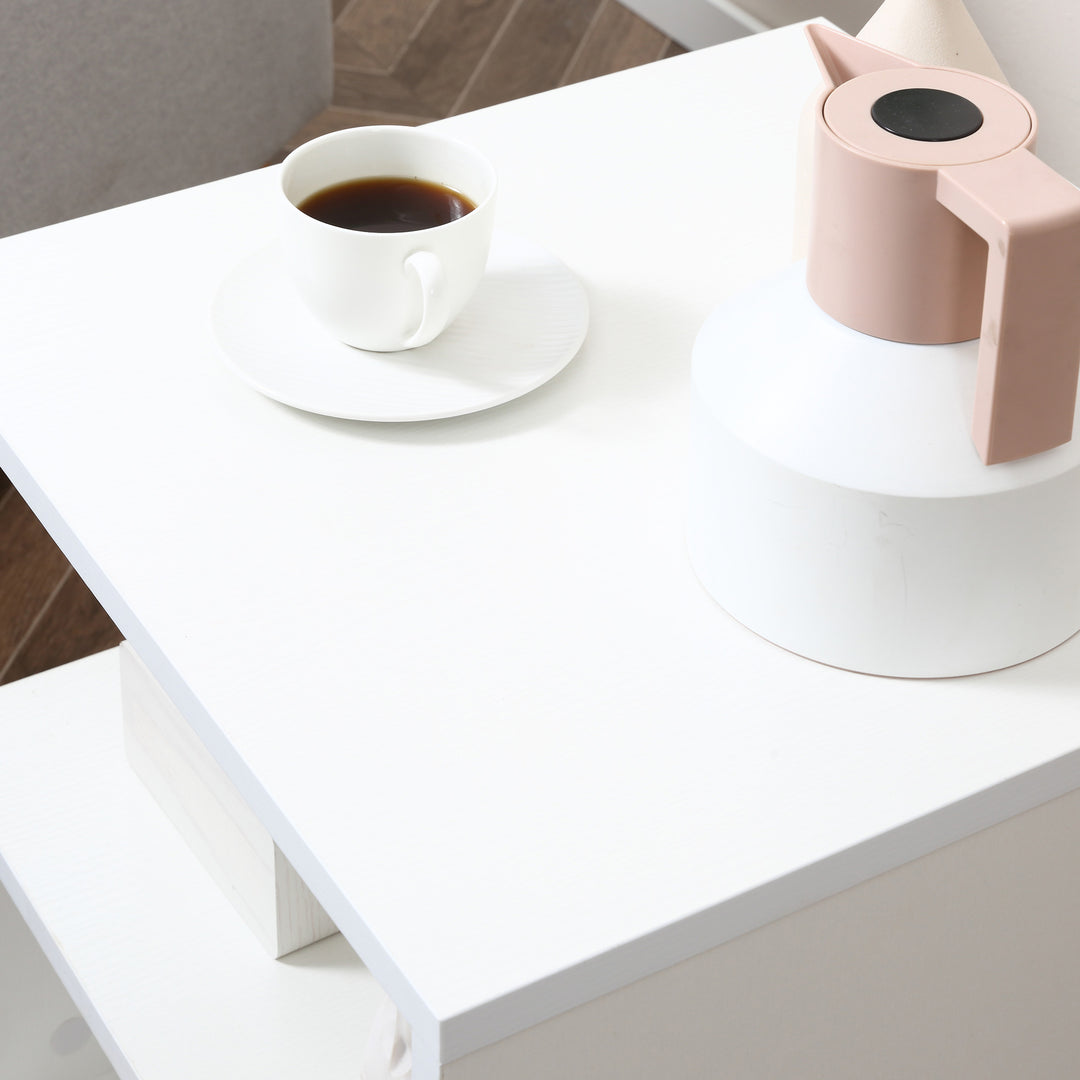 MCL Wooden S Shape Cube Coffee Table 2 Tier Storage Shelves Organizer Office Bookcase Living Room End Desk Stand Display (White)