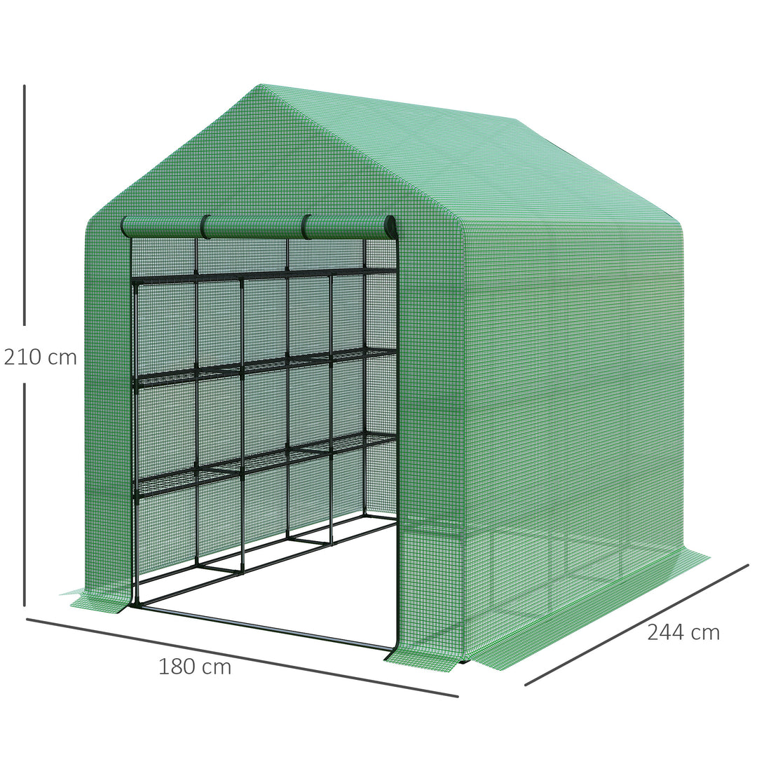 Outsunny Poly Tunnel Steeple Walk in Garden Greenhouse with Removable Cover Shelves