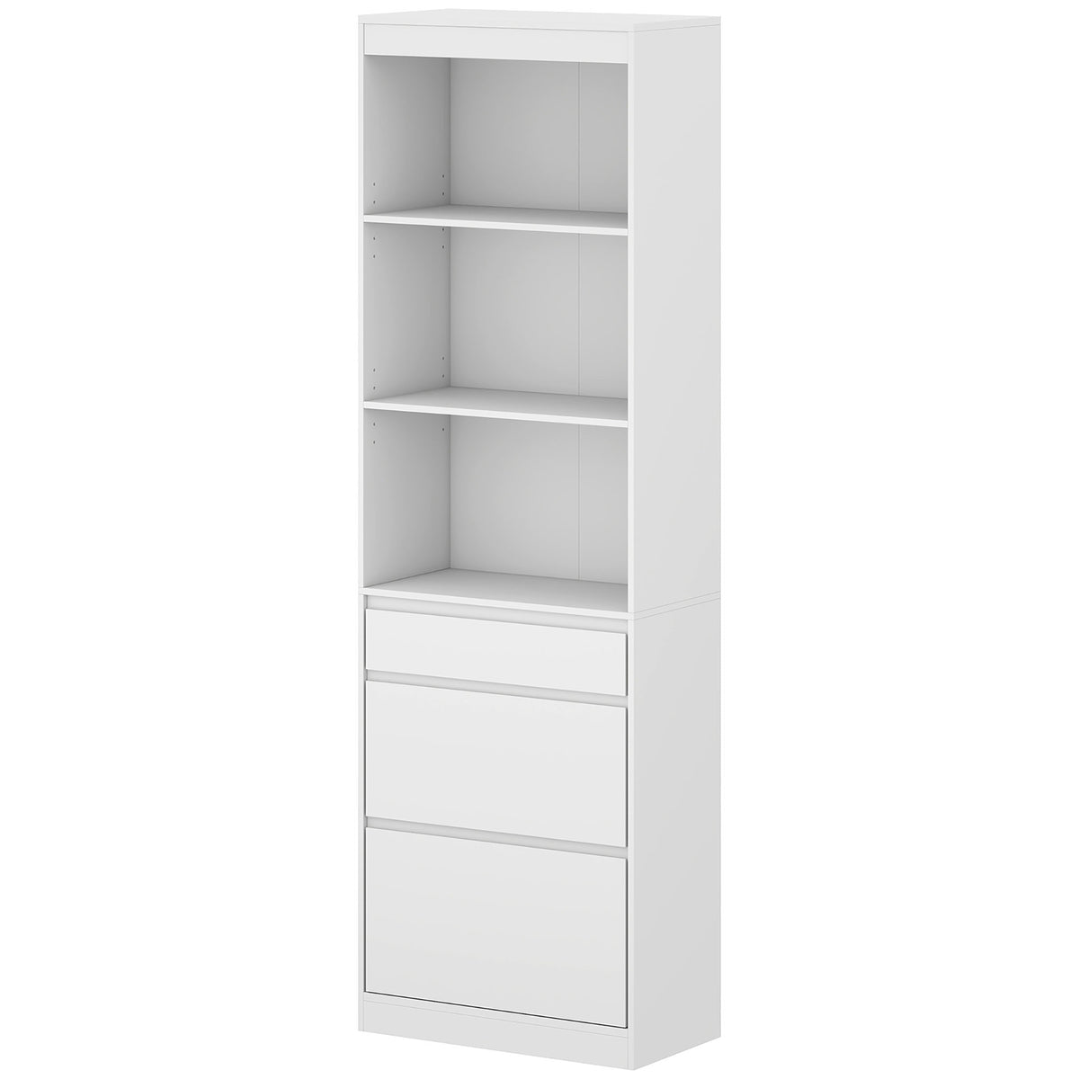 Bookcase with Drawers Adjustable Shelves Book Shelf for Study Living - White
