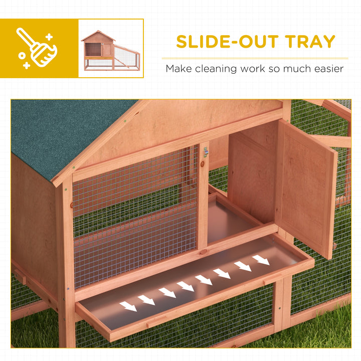 2 Tier Rabbit Hutch Outdoor, Guinea Pig Hutch, Solid Wood Bunny House, Water Resistant Asphalt Roof Ramp Sliding tray 144 x 64.5 x 100 cm