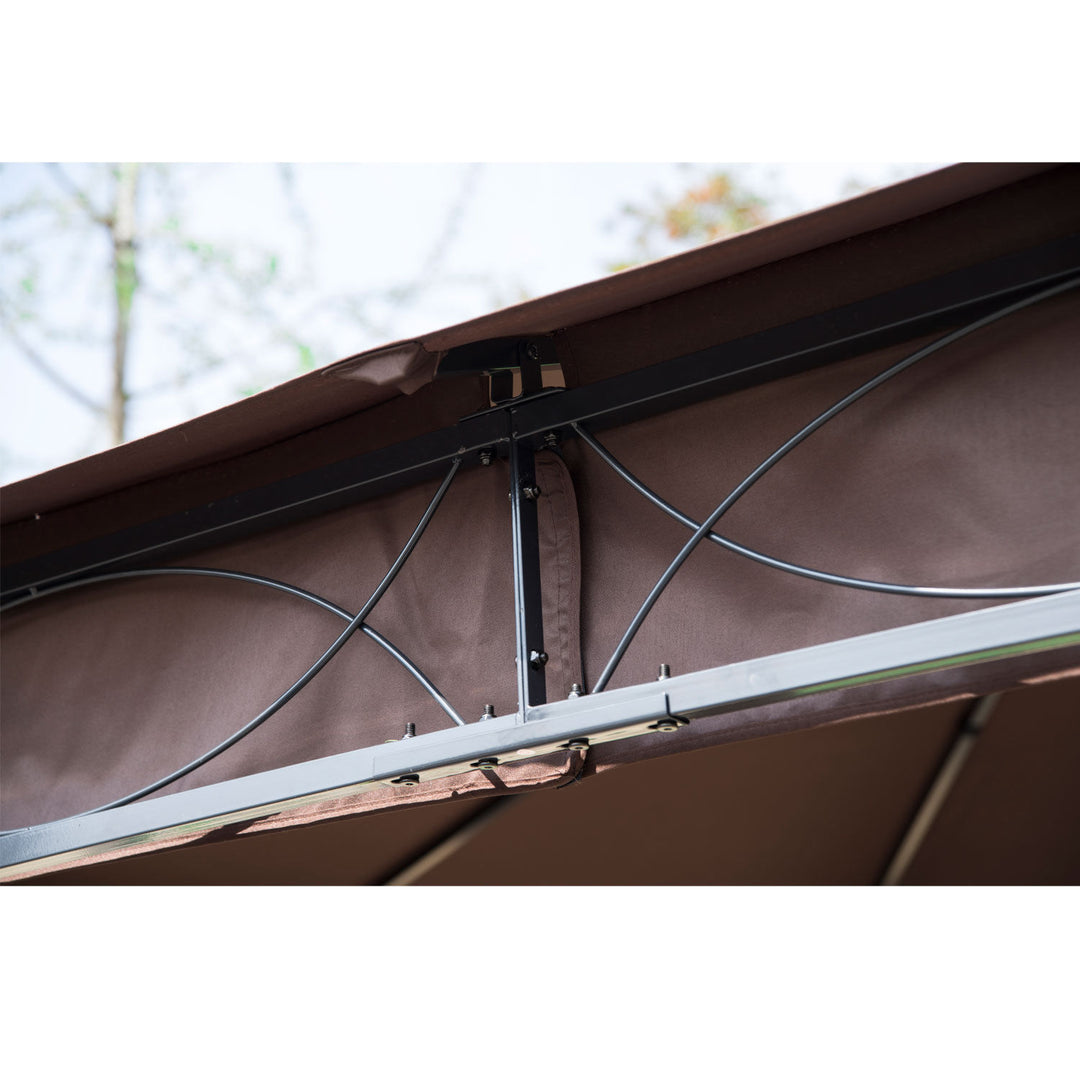 3 x 3(m) Garden Gazebo, Outdoor Gazebo Canopy Shelter with Curtains and Steel Frame for Lawn, Yard and Deck, Coffee