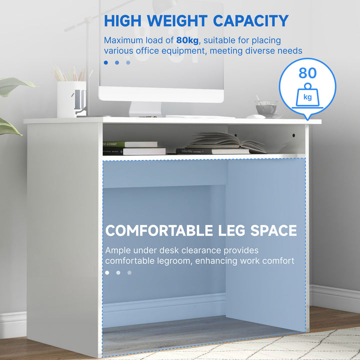 90 x 50cm Computer Table, Modern Home Office Desk, Small Writing Desk with Storage Shelf, High Gloss White
