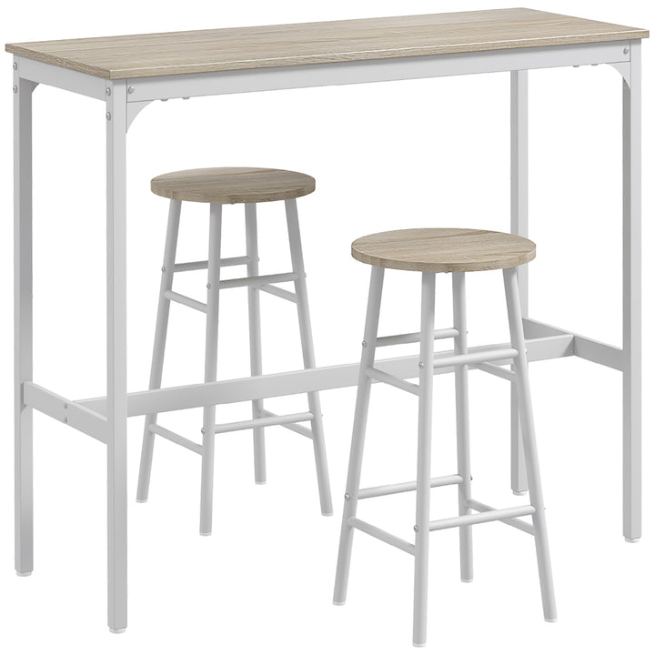 3 Piece Bar Table Set with 2 Stools, Industrial Bar Table and Stool, D