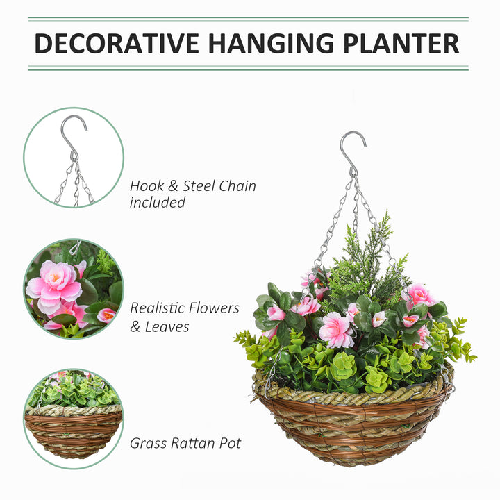 Set of Two Hanging Lisianthus Flower Pots - Pink/Green