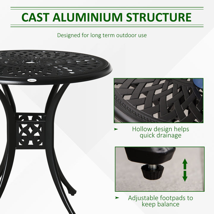 MCL 78 cm Round Garden Dining Table with Parasol Hole Antique Cast Aluminium Outdoor Table Only, Black