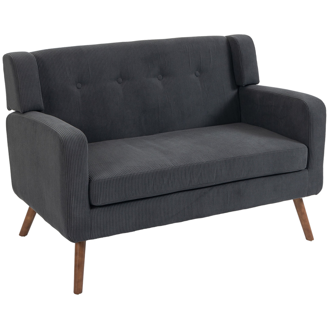 2 Seater Sofa, 118 cm Corduroy Small Loveseat with Spring Cushion - Dark Grey