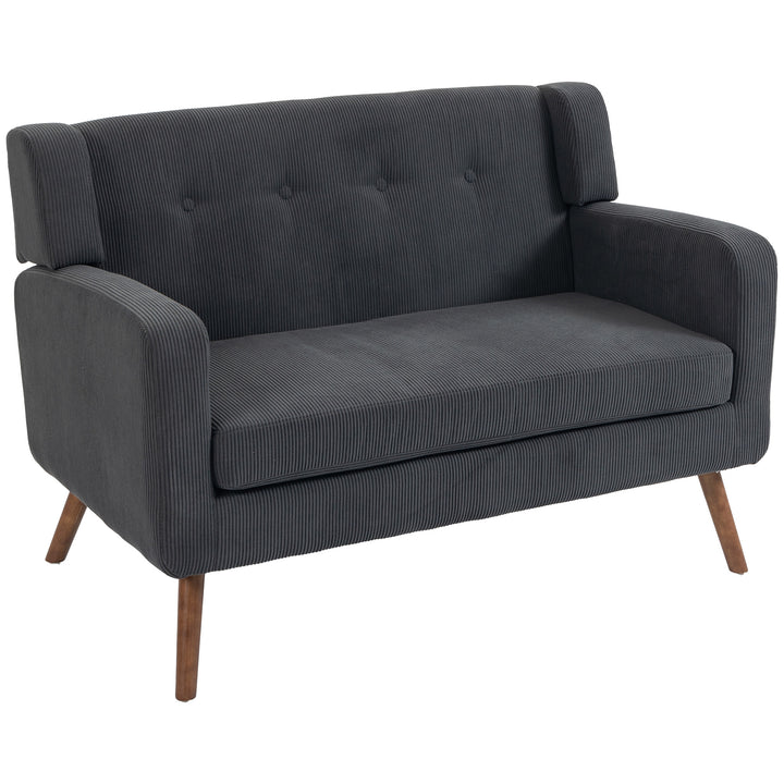 2 Seater Sofa, 118 cm Corduroy Small Loveseat with Spring Cushion - Dark Grey