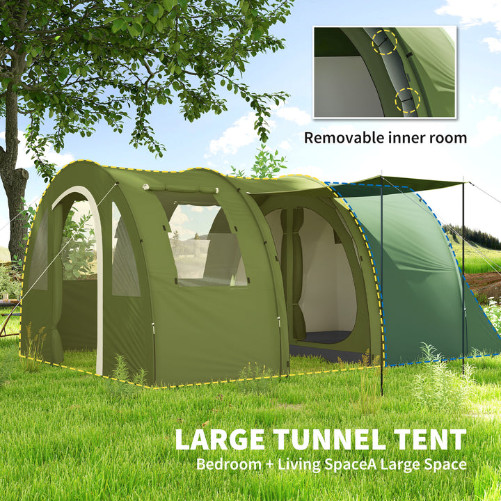 5-6 Man Camping Tent with 2 Room, Floor and Carry Bag - Green