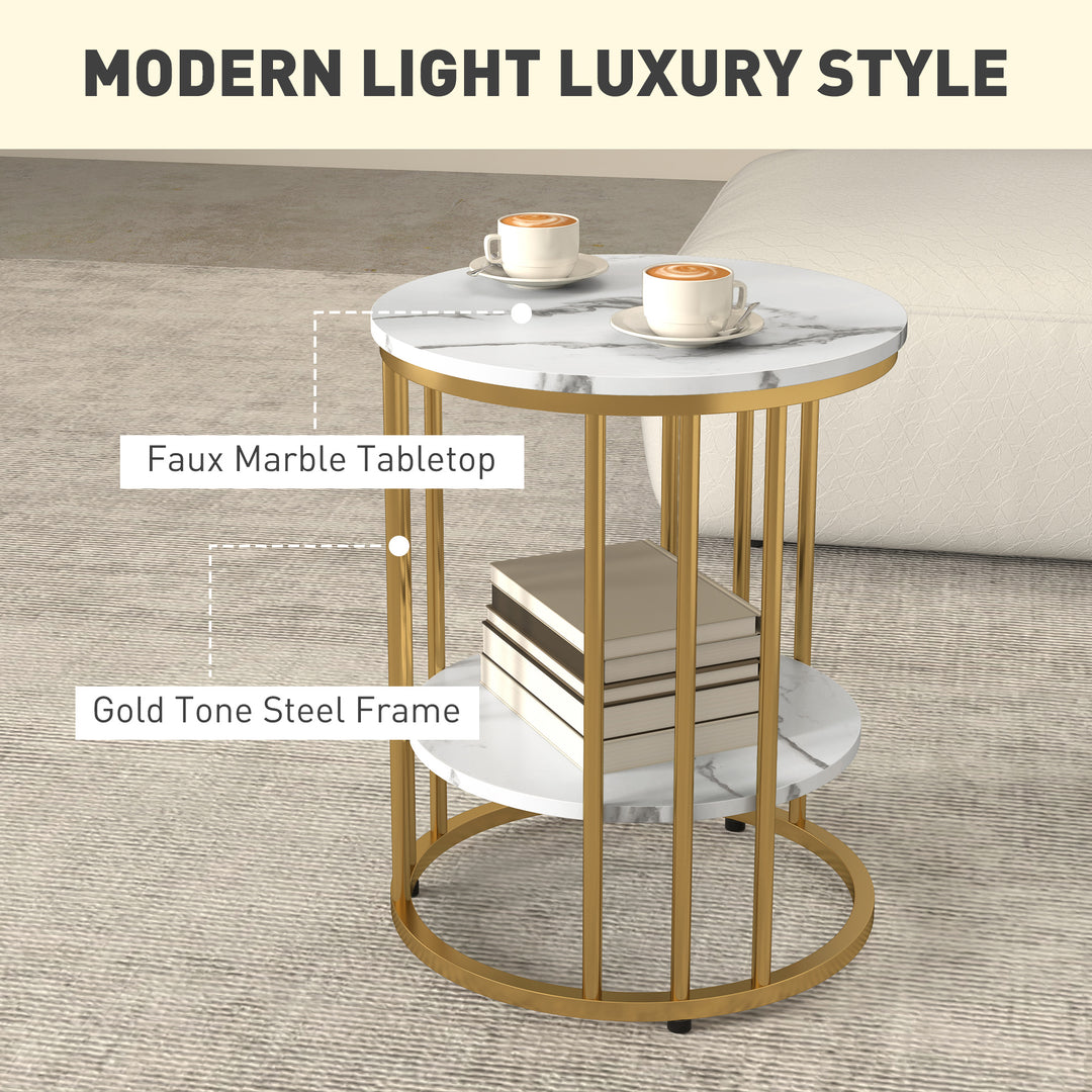 Set of Two Marble-Effect Coffee Tables - White/Gold-Tone