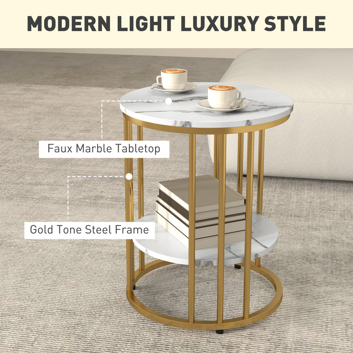 Set of Two Marble-Effect Coffee Tables - White/Gold-Tone