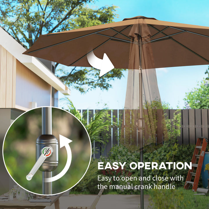 MCL 3(m) Tilting Parasol Garden Umbrellas, Outdoor Sun Shade with 8 Ribs, Tilt and Crank Handle for Balcony, Bench, Garden, Coffee