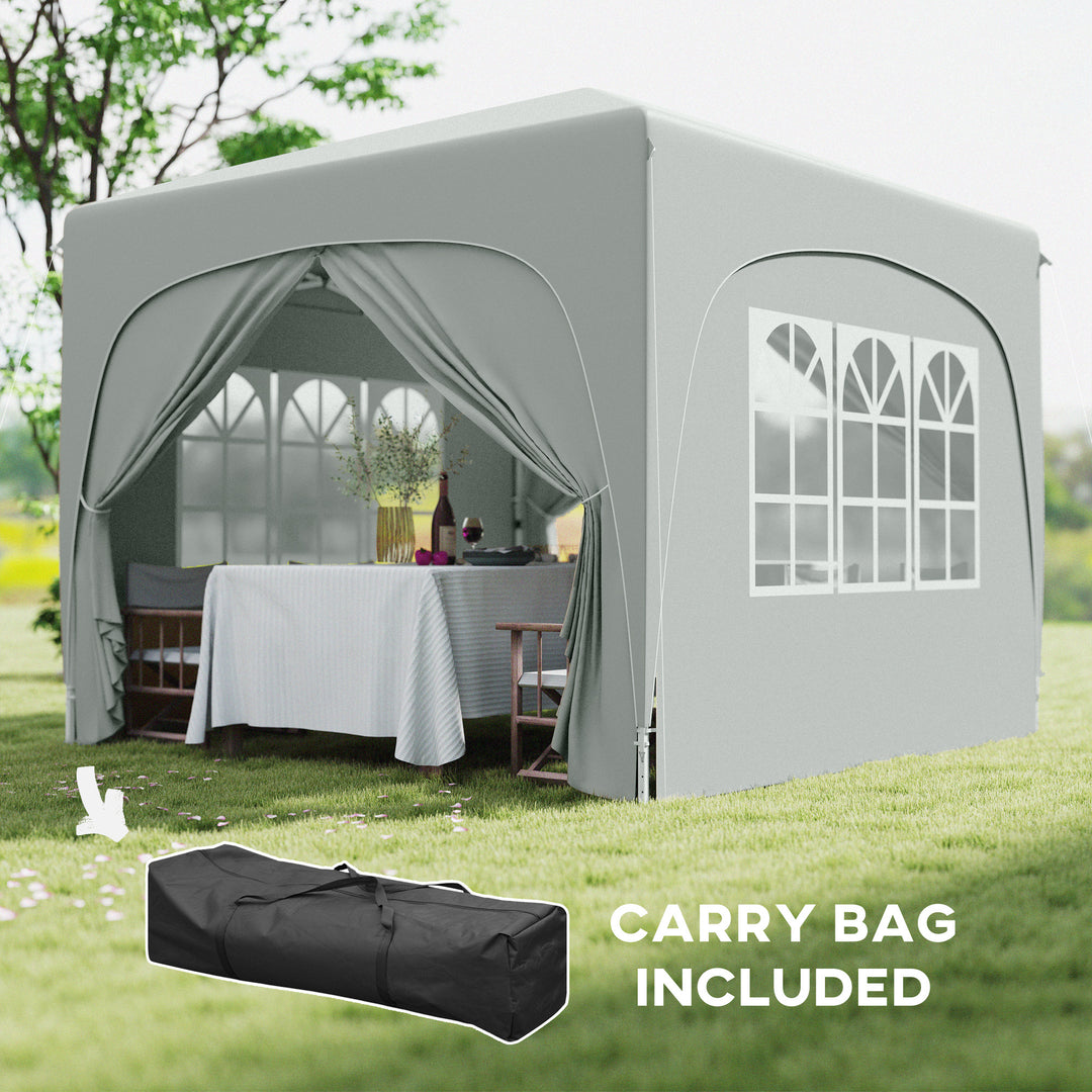 3 x 3m Pop-Up Gazebo Shelter, with Accessories - Light Grey