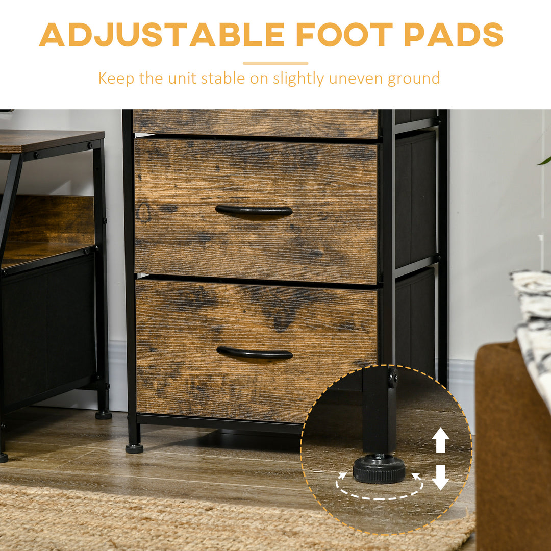 MCL Industrial Storage Cabinet, Fabric Chest of Drawers with Display Shelves, 3 Drawers Storage Unit for Living Room, Rustic Brown