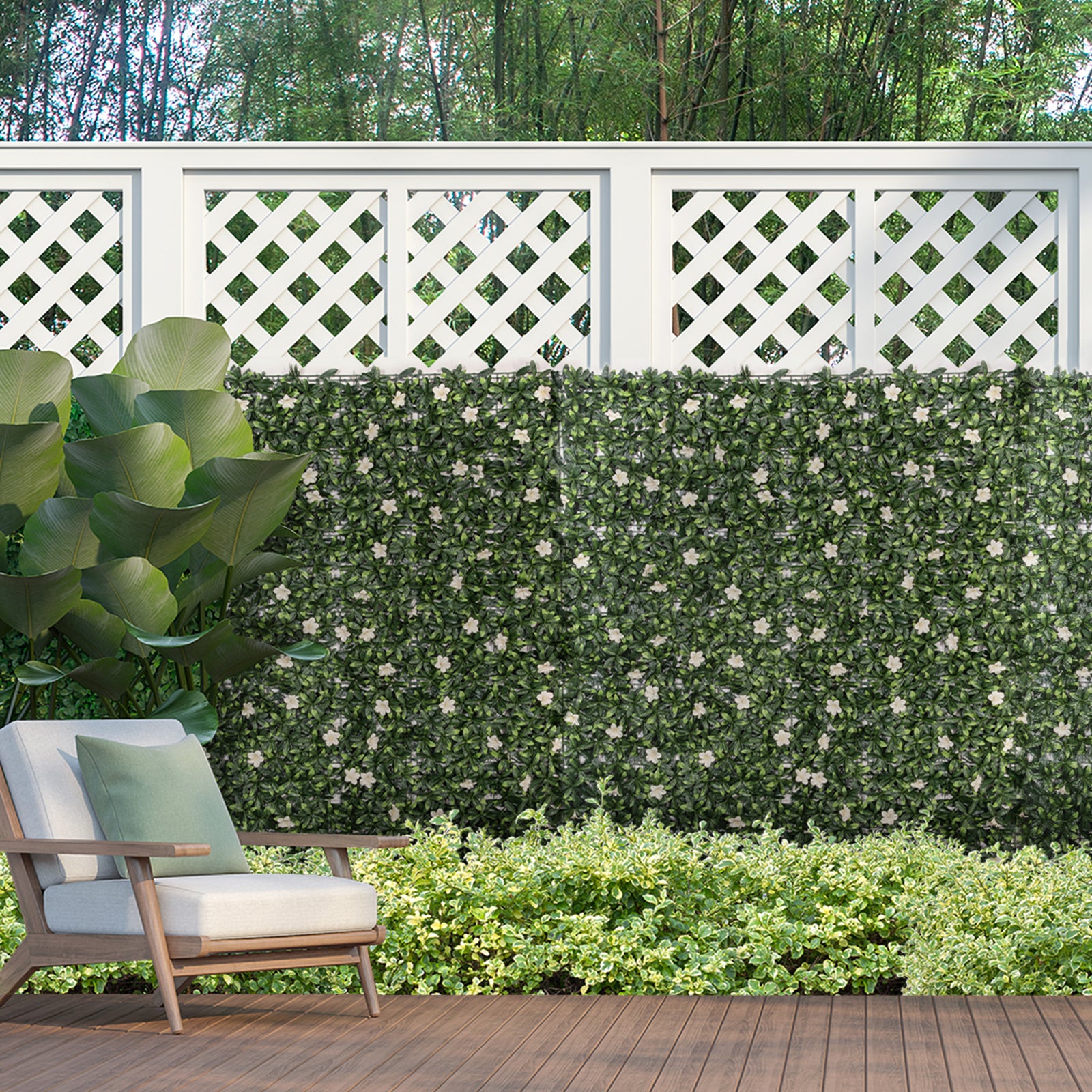 12PCS Artificial Boxwood Wall Panels 50cm x 50cm Rhododendron Privacy Fence Screen Faux Hedge Greenery Backdrop for Home Garden Backyard Balcony