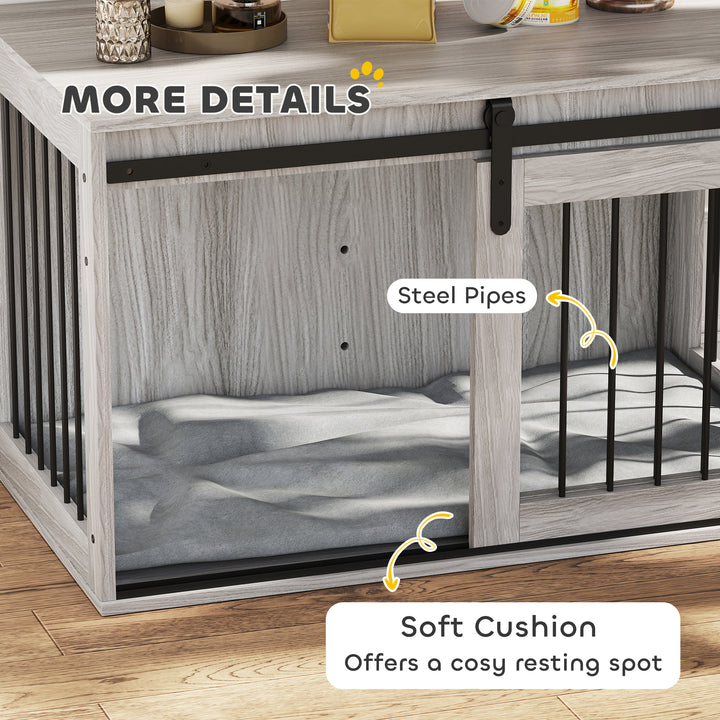 98cm Dog Crate Furniture with Removable Cushion for Large Dogs - Grey