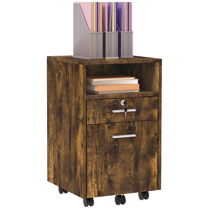 Lockable Two-Drawer Filing Cabinet, with Wheels - Wood-Effect