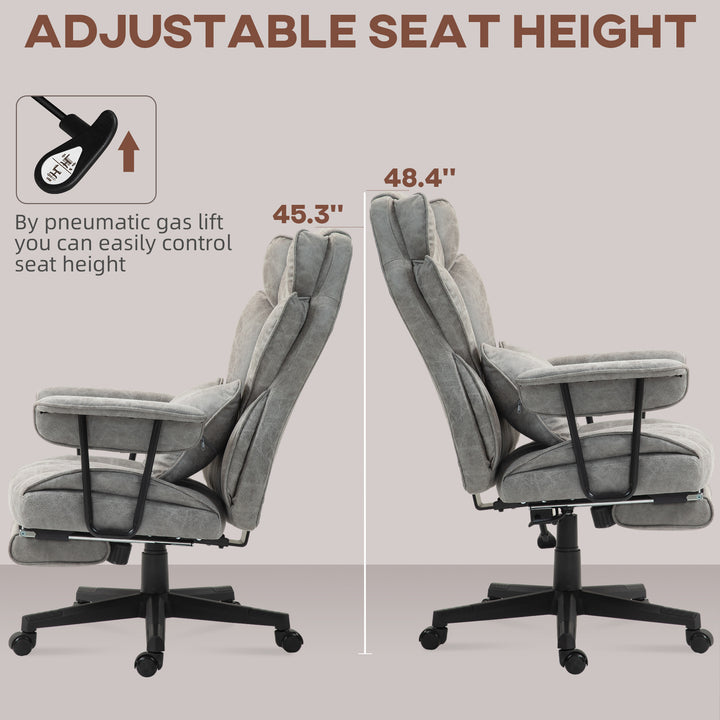 Executive Office Chair, Ergonomic Desk Chair with Foot Rest, Lumbar Support, Reclining Function and Wide Seat, Grey
