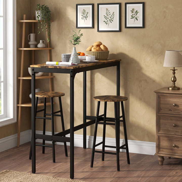 3 Piece Bar Table Set with 2 Stools, Industrial Bar Table and Stool Se