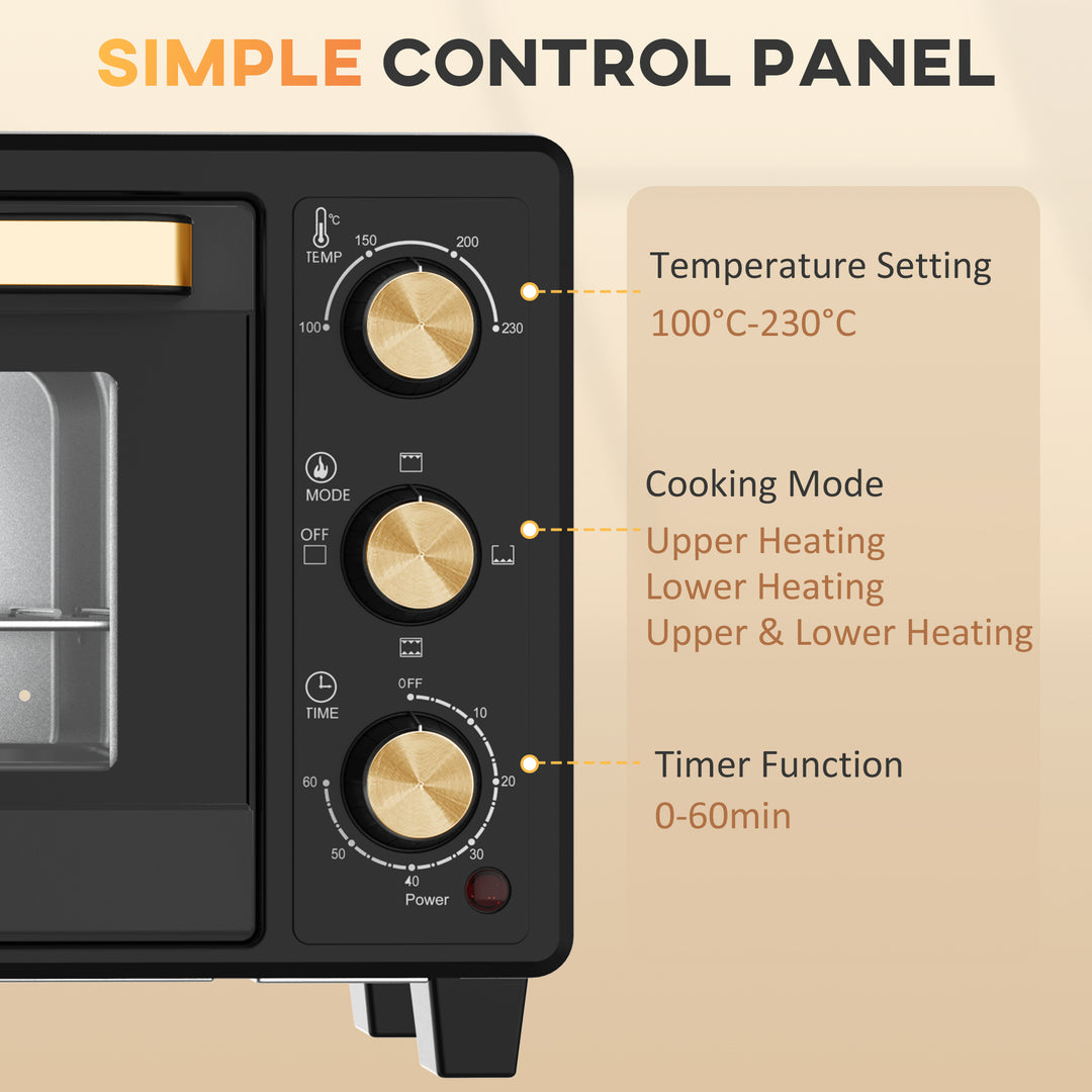 HOMCOM Mini Oven, 16L Countertop Electric Grill, Toaster Oven w/ Adjustable Temperature, 60 Min Timer, Crumb Tray, Baking Tray, Wire Rack | Aosom UK