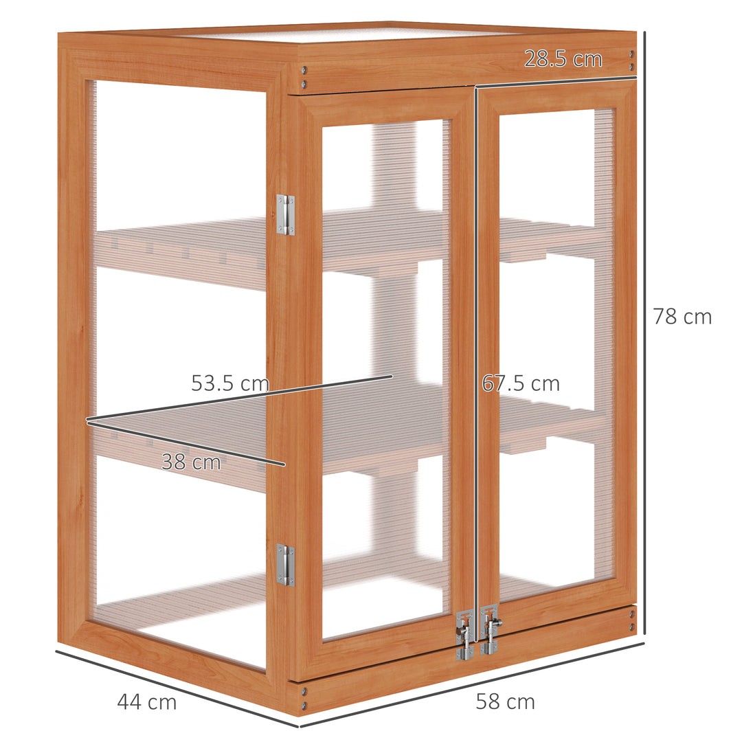 3-tier Wood Greenhouse Garden Polycarbonate Cold Frame Balcony Grow House w/ Storage Shelf for Plants, Flowers, Orange