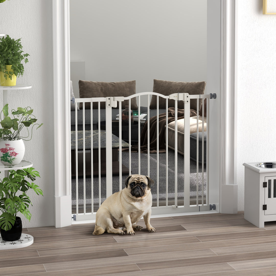 PawHut Metal 74-100cm Adjustable Pet Gate Safety Barrier w/ Auto-Close Door White | Aosom UK