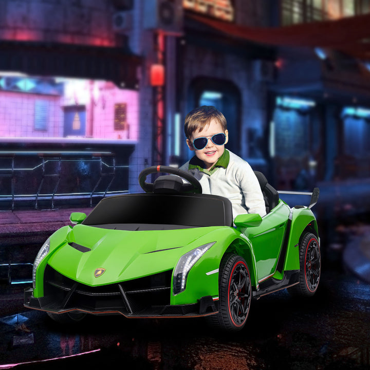 HOMCOM Lamborghini Veneno Licensed 12V Kids Electric Ride on Car w/ Butterfly Doors, Portable Battery, Powered Electric Car w/ Bluetooth, Green