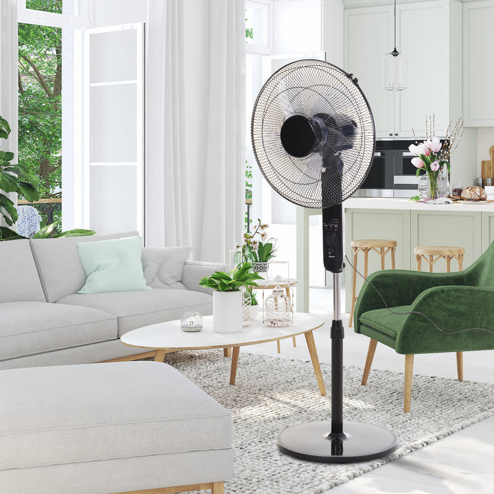 HOMCOM Oscillating Floor Fan W/ Remote Control-Standing Cooling Machine Indoor Air Refresher w/ Adjustable Height, Speed Mode, Black | Aosom UK