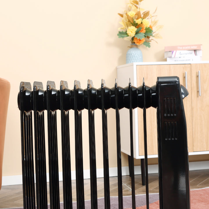 2500W Digital Display Oil Filled Radiator, 11 Fin Portable Electric Heater with Timer, Adjustable Thermostat, Three Heat settings, Safety Cut Off, Remote, Black