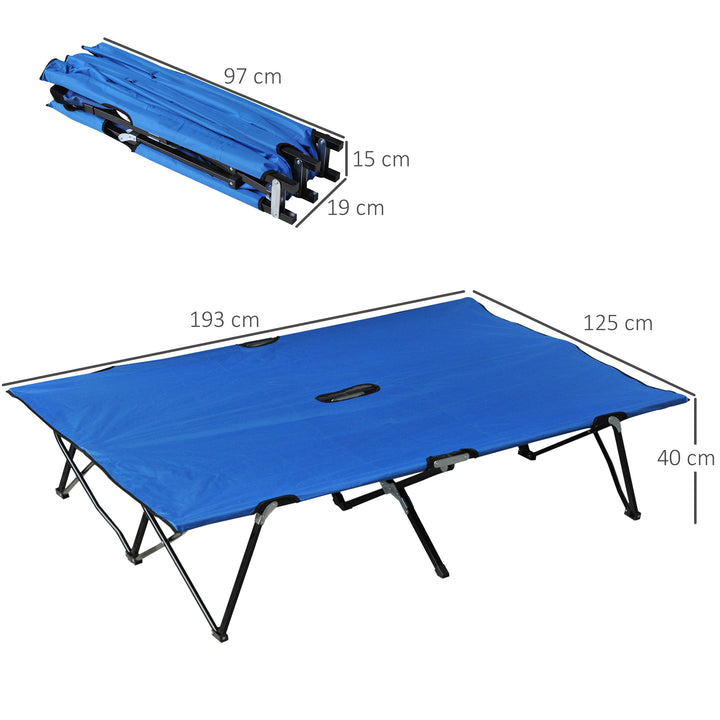 Double Camping Cot Bed, with Bag - Blue