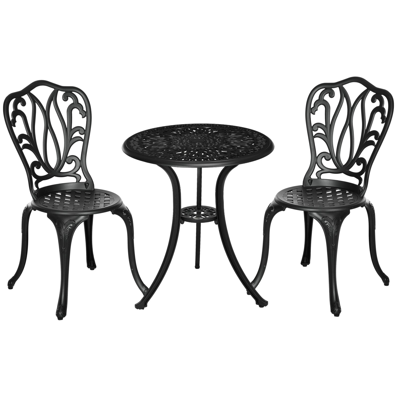 3 Piece Garden Bistro Set, Cast Aluminium Outdoor Furniture Set with Umbrella Hole for Balcony, Porch, Patio, Black