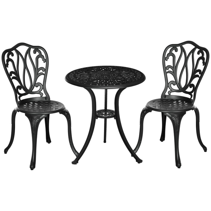 3 Piece Garden Bistro Set, Cast Aluminium Outdoor Furniture Set with Umbrella Hole for Balcony, Porch, Patio, Black