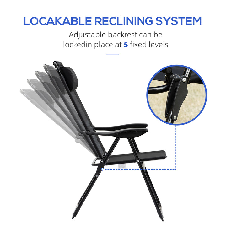 Set of 2 Portable Folding Recliner Metal Outdoor Patio Chaise Lounge Chairs with Adjustable Backrest, Black