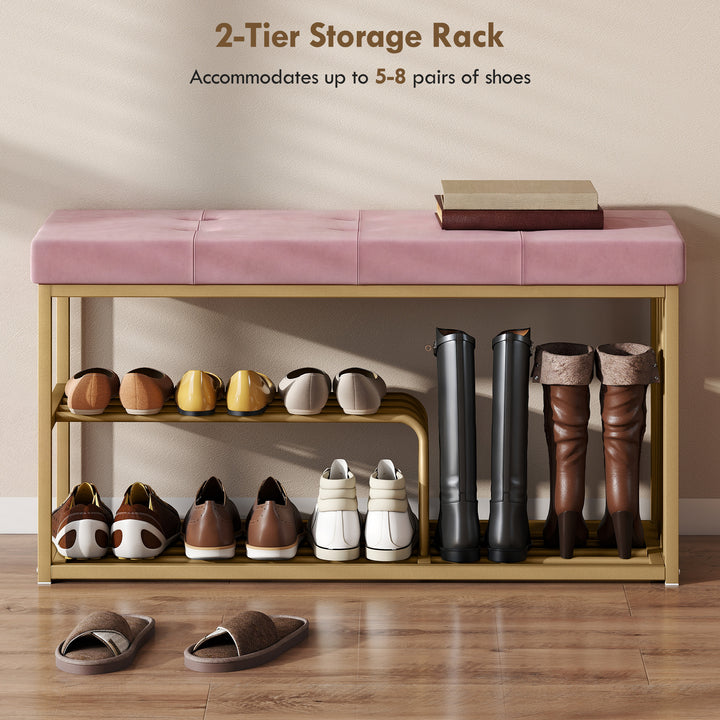 Bench and Shoe Storage, Tufted Shoe Storage Bench with Velvet Seat Cus