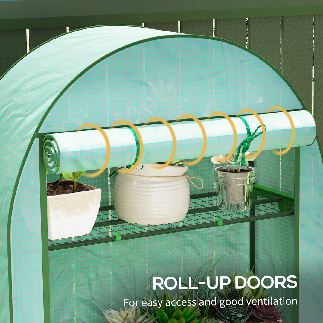 4 Tier Mini Greenhouse with Reinforced PE Cover, Portable Small Greenhouse with Roll-Up Door, 105 x 45 x 160cm, Green
