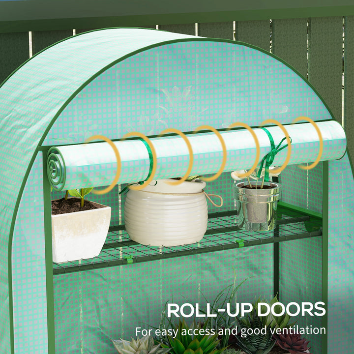 4 Tier Mini Greenhouse with Reinforced PE Cover, Portable Small Greenhouse with Roll-Up Door, 105 x 45 x 160cm, Green