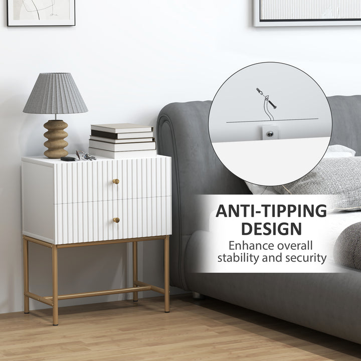 Elegant Two-Drawer Bedside Table - White