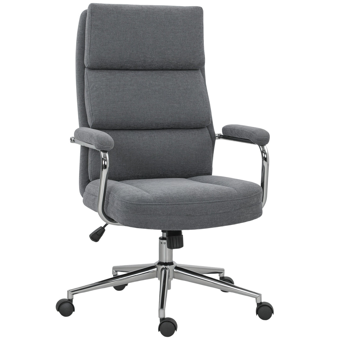 Executive Office Chair, Linen Fabric Computer Desk Chair with Double-Layer Back Cushion, Tilt Function, Height Adjustable for Home, Charcoal Grey