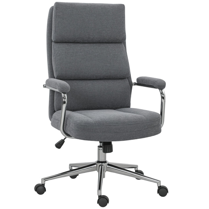 Executive Office Chair, Linen Fabric Computer Desk Chair with Double-Layer Back Cushion, Tilt Function, Height Adjustable for Home, Charcoal Grey