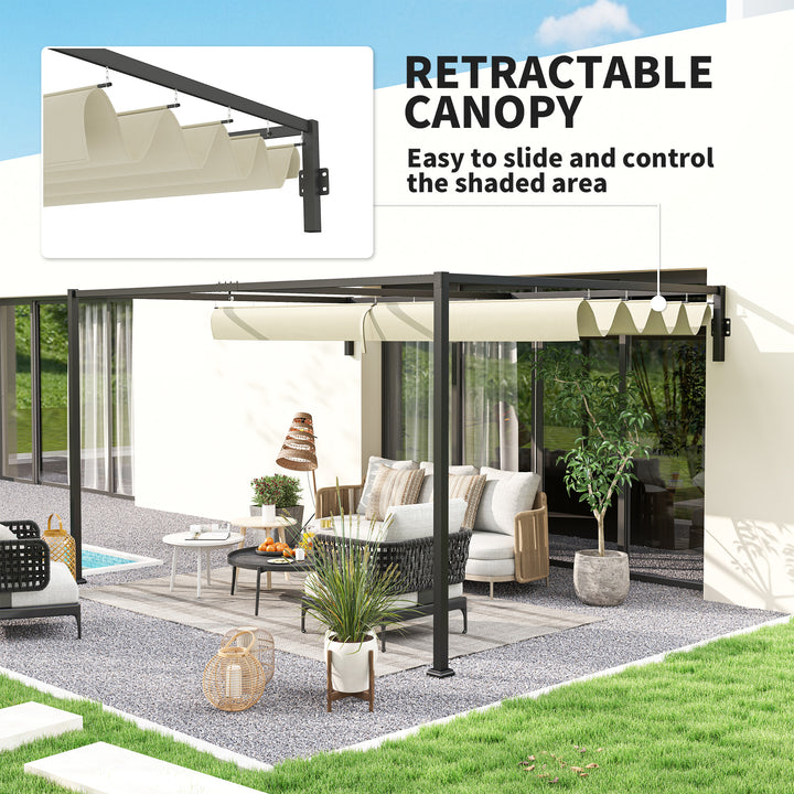 3 x 4m Steel Pergola, with Retractable Canopy - Khaki