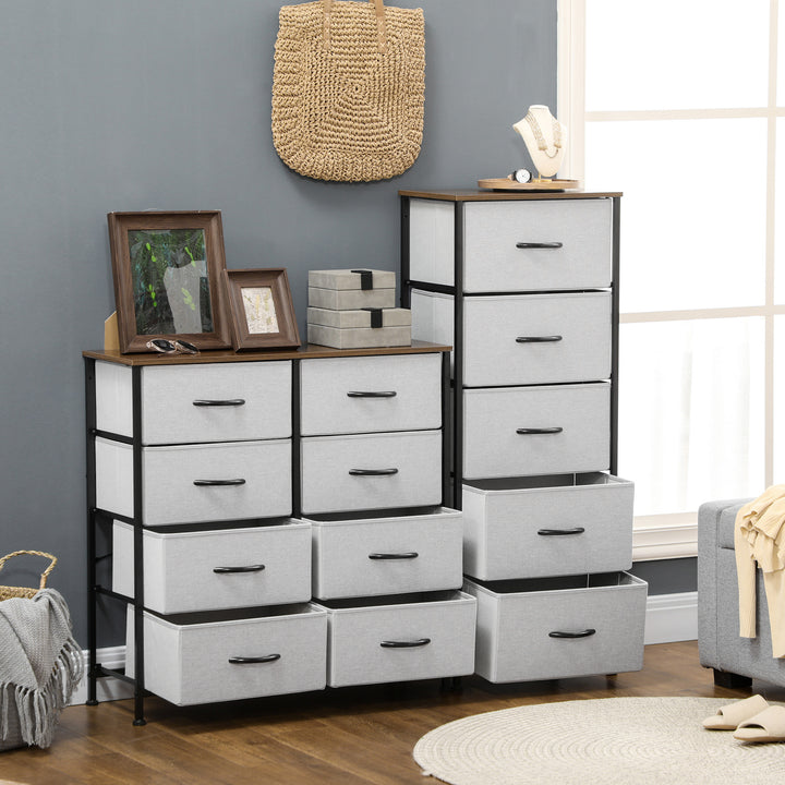 Fabric Chest of Drawers, Industrial Bedroom Dresser with 8 Fabric Drawers, Steel Frame and Wooden Top for Nursery, Living Room, Hallway, Grey