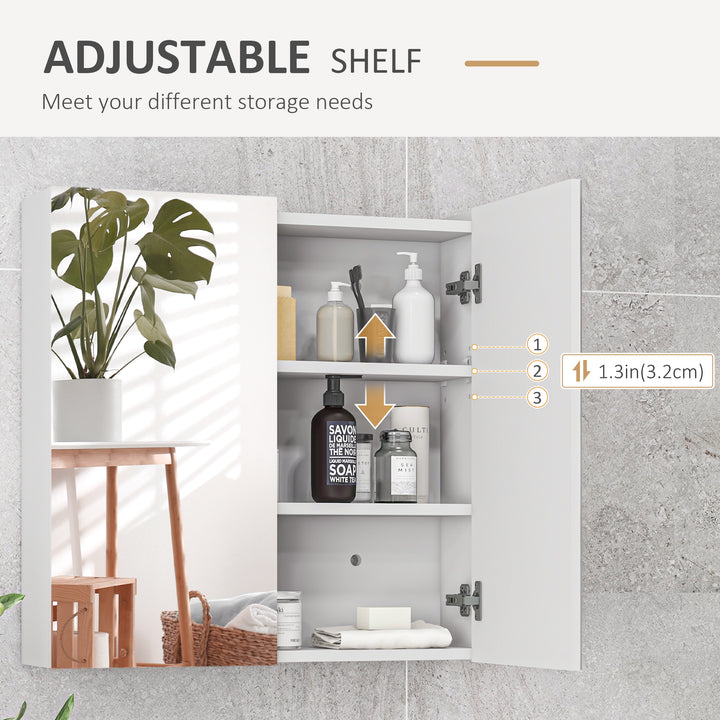 Bathroom Mirror Cabinet, Wall Mounted Bathroom Storage Cupboard with Adjustable Shelf, 60W x 15D x 60Hcm, High Gloss White