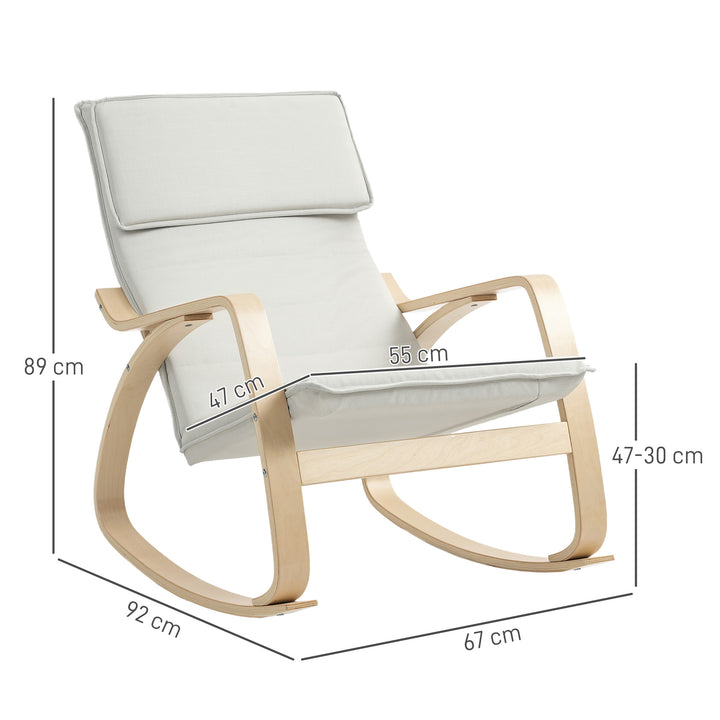 Comfortable Relax Rocking Chair, Upholstered Lounge Chair Recliner with High Back and Headrest for Living Room, Bedroom, Cream White