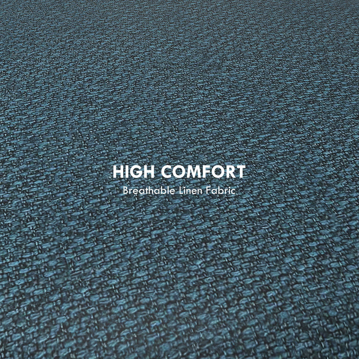 Round Linen-Look Storage Ottoman - Blue