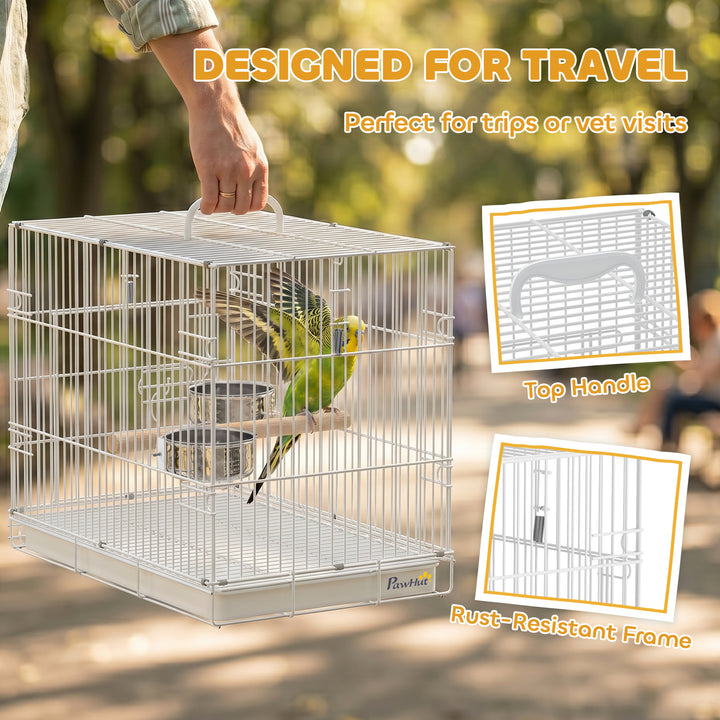 Bird Cage Foldable Portable Budgie Cage with Wooden Perch 2 Bowls for 
