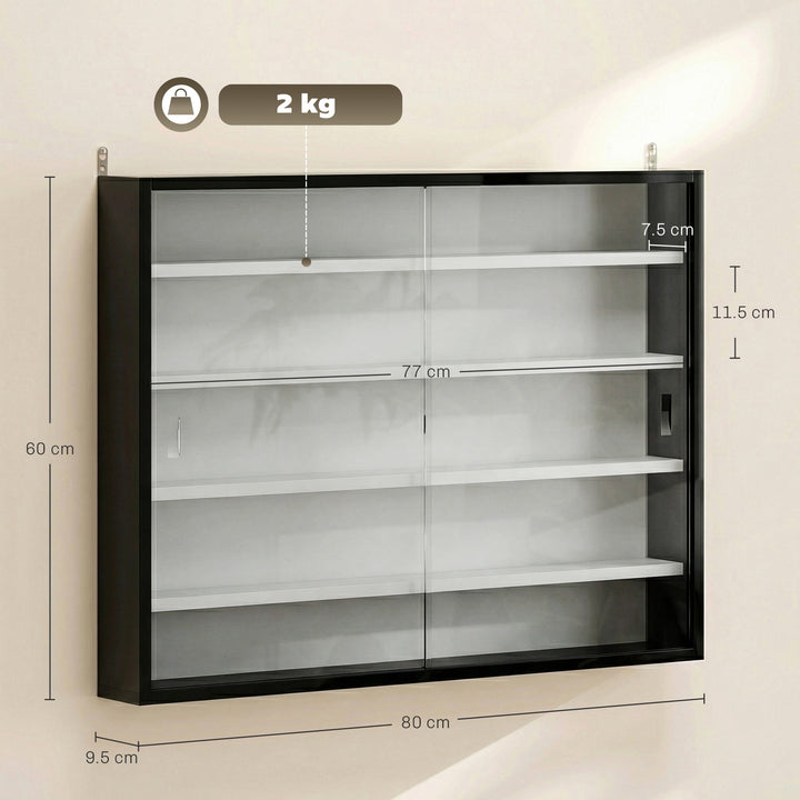 5-Tier Wall Display Cabinet, Wall Mounted Display Case w/ 4 Adjustable