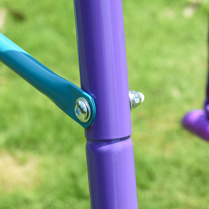 Metal Swing Set, with Seesaw, Adjustable Height, for Ages 3+ Years, Purple