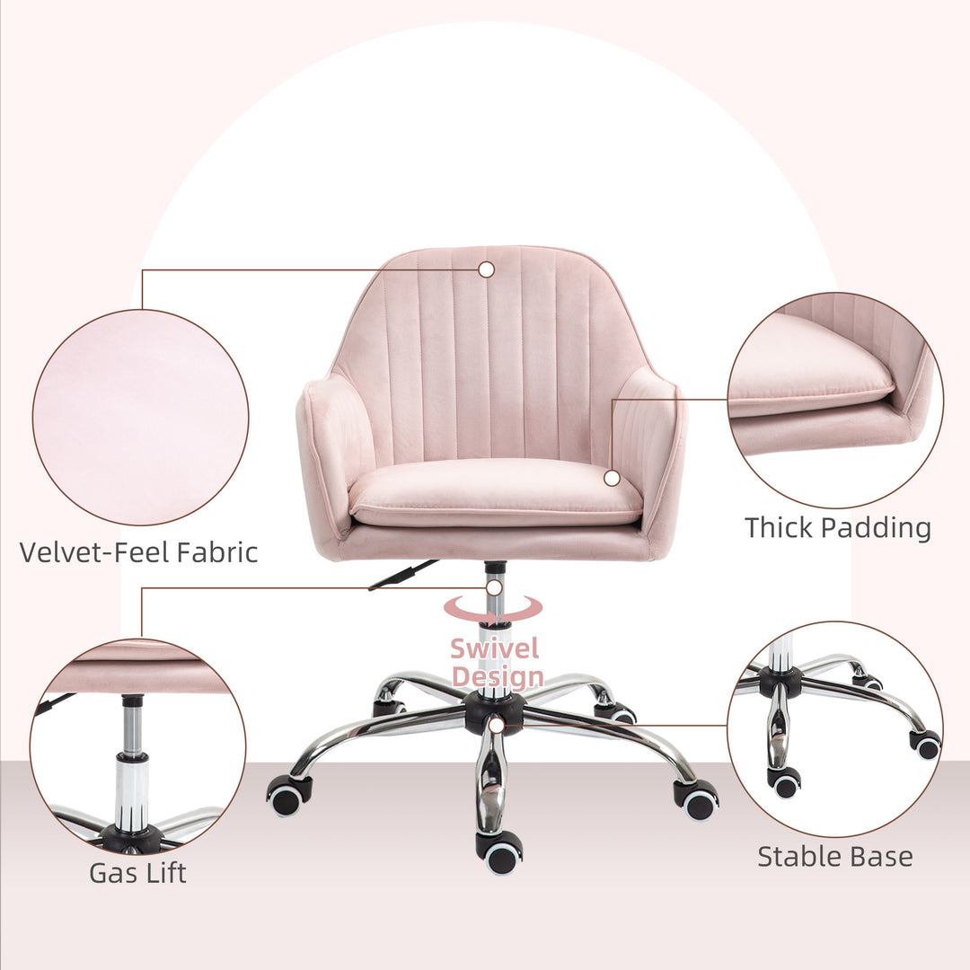 Velvet-Feel Tub Office Chair, with Seat Cushion - Pink