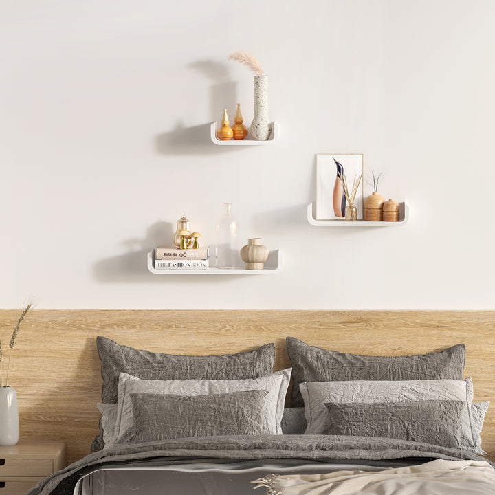 HOMCOM Floating U Shaped Wall Shelves, 3 Piece Decorative Display Shelf Set, Modern Home Decor, White | Aosom UK